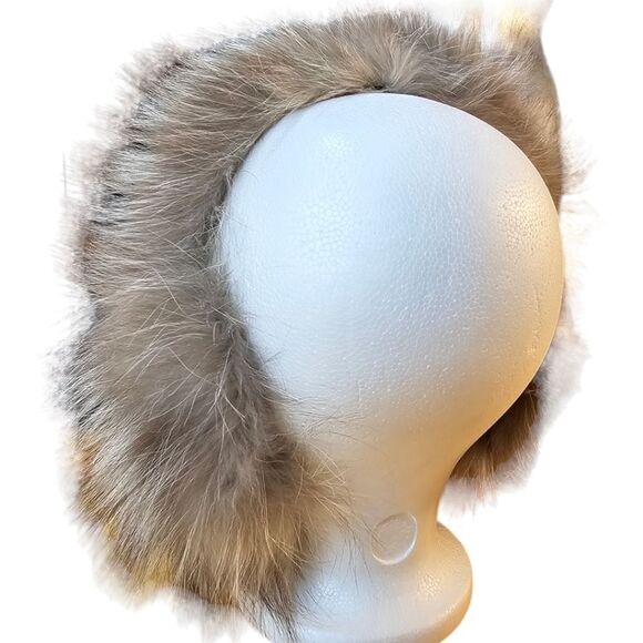 Collapsible Creamy Beige Brown Fur Earmuffs - Picture 4 of 7
